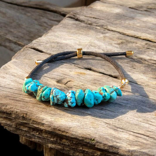 Handmade Turquoise Nugget Bracelet – Adjustable Healing Stone, Boho Chic
