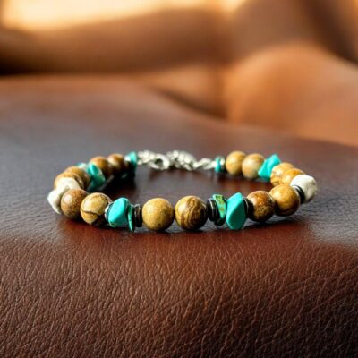 Men's Picture Jasper and Turquoise Howlite Bracelet