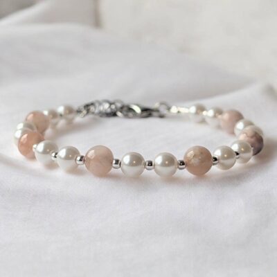 Pearl and Cherry Blossom Agate Bracelet