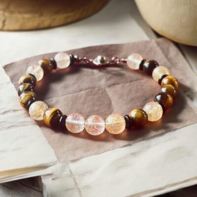 Men's Tiger's Eye and Quartz Beaded Bracelet